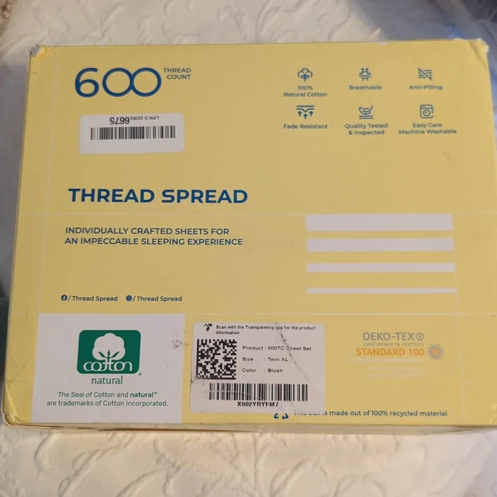 THREAD SPREAD Luxury Egyptian Cotton Sheets Twin XL Size - 600 Thread Count 3 PC